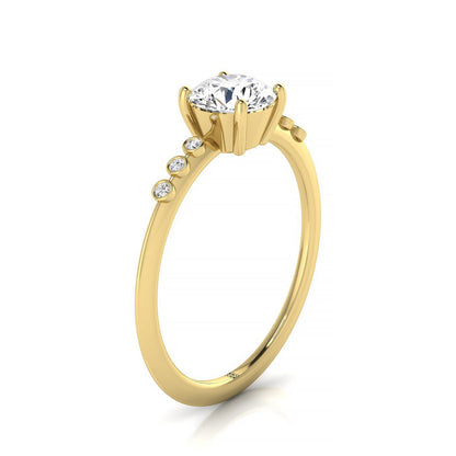 14ky Round Engagement Ring With 6 Bezel Set Round Diamonds On Shank