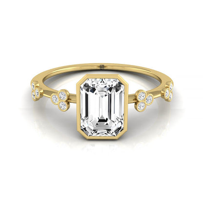 Emerald Cut, Clover Bezel Accent Solitaire Emerald, in 18K Yellow Gold – front view | RockHer