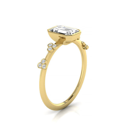 Emerald Cut, Clover Bezel Accent Solitaire Emerald, in 18K Yellow Gold – side profile | RockHer