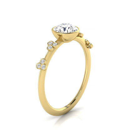 14ky Bezel Set Round Engagement Ring With 12 Clover Bezel Set Round Diamonds On Shank