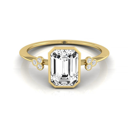 Emerald Cut, Clover Bezel Accent Solitaire Emerald, in 18K Yellow Gold – front view | RockHer