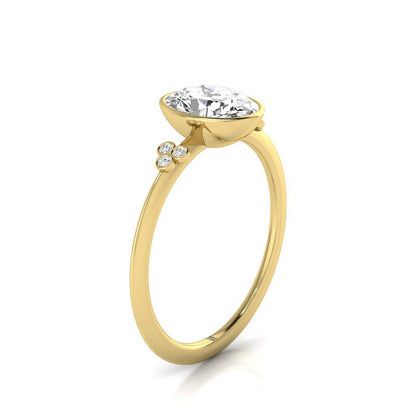 14ky Bezel Set Oval Engagement Ring With 6 Clover Bezel Set Round Diamonds On Shank