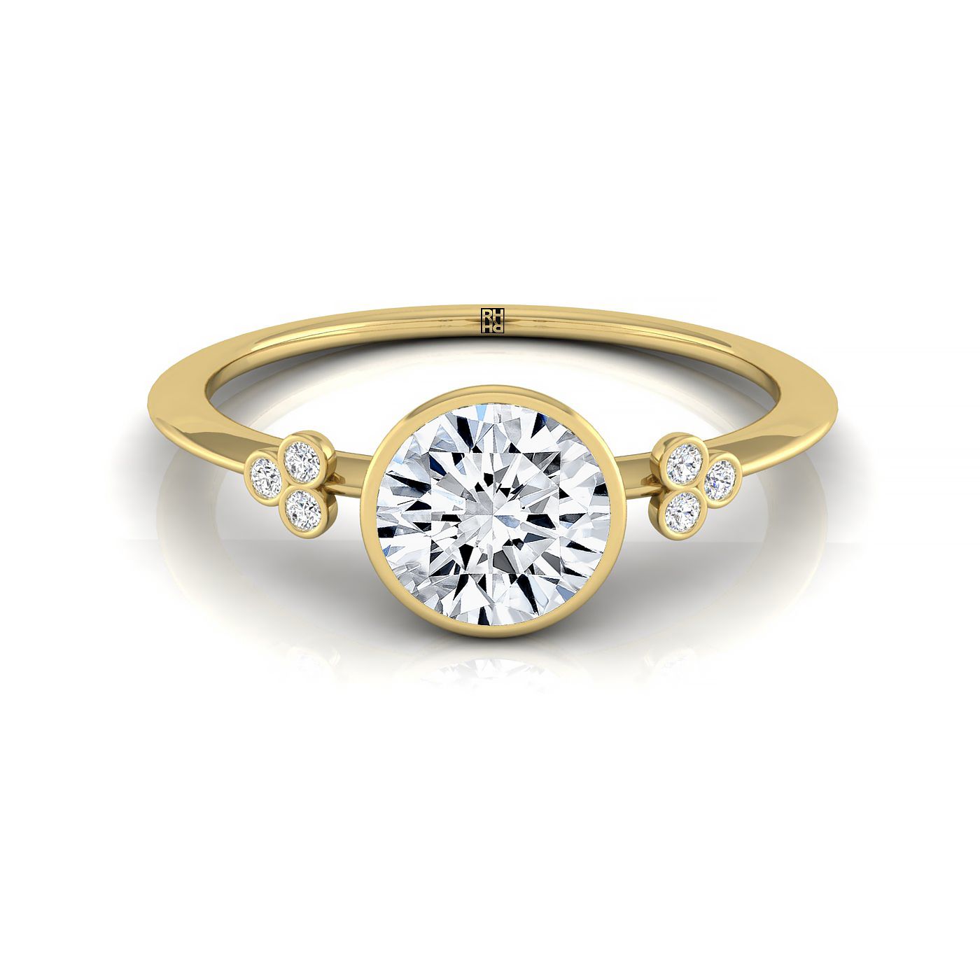The Selena clover bezel accent solitaire engagement ring setting, shown in 18K Yellow Gold | RockHer