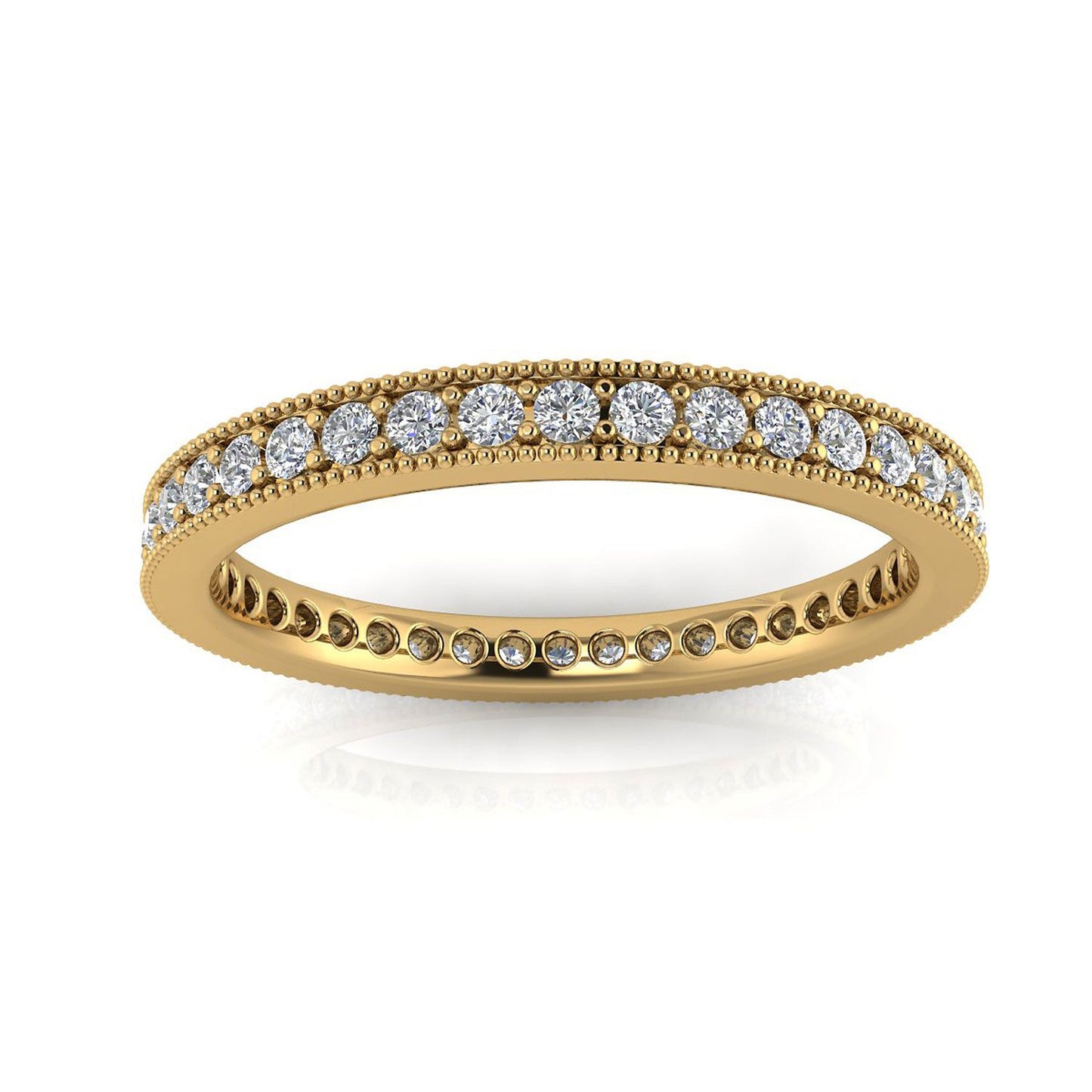 Round Brilliant Cut Diamond Pave & Milgrain Set Eternity Ring In 18k Yellow Gold  (0.36ct. Tw.) Ring Size 9