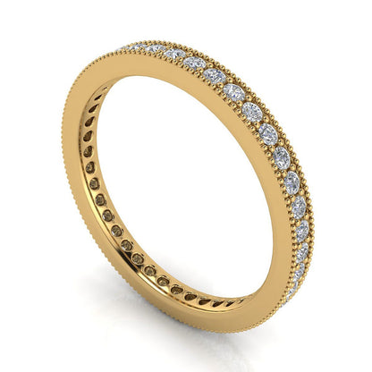 Round Brilliant Cut Diamond Pave & Milgrain Set Eternity Ring In 14k Yellow Gold  (0.63ct. Tw.) Ring Size 4
