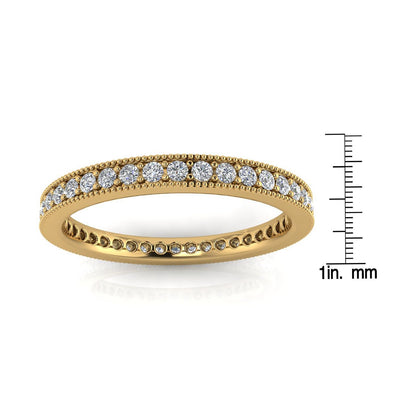 Round Brilliant Cut Diamond Pave & Milgrain Set Eternity Ring In 18k Yellow Gold  (0.36ct. Tw.) Ring Size 9