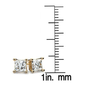 14k Yellow Gold 4-prong Princess Diamond Stud Earrings (0.25 Ct. T.w., Vs1-vs2 Clarity, H-i Color) – detail view | RockHer
