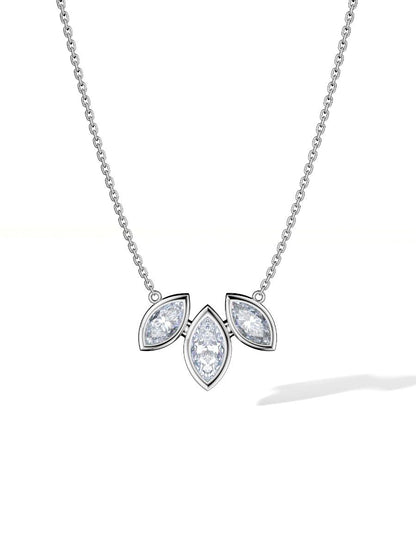 ROCKHER .925 Sterling Silver Three Marquise White Cubic Zirconia Bezel Set Pendant Necklace on 18" Chain