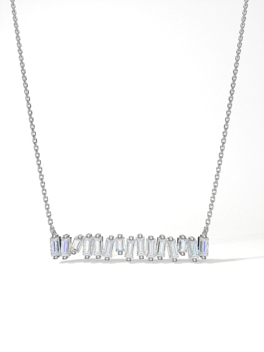 ROCKHER.925 Sterling Silver White Cubic Zirconia Baguette East West Line Pendant Necklace - 18" | RockHer