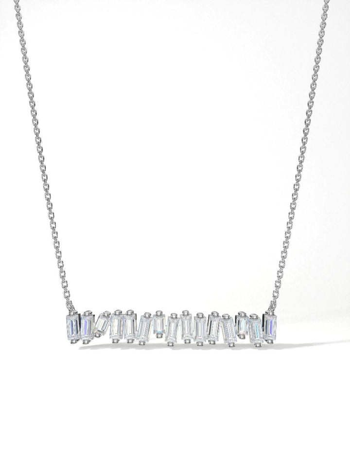 ROCKHER.925 Sterling Silver White Cubic Zirconia Baguette East West Line Pendant Necklace - 18" | RockHer