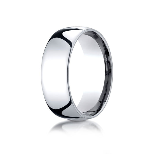 18k White Gold 8mm Slightly Domed Standard Comfort-fit Ring