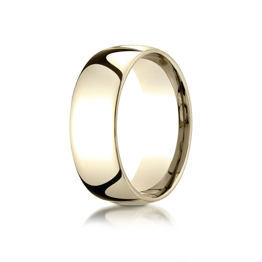 14k Yellow Gold 8mm Slightly Domed Standard Comfort-fit Ring