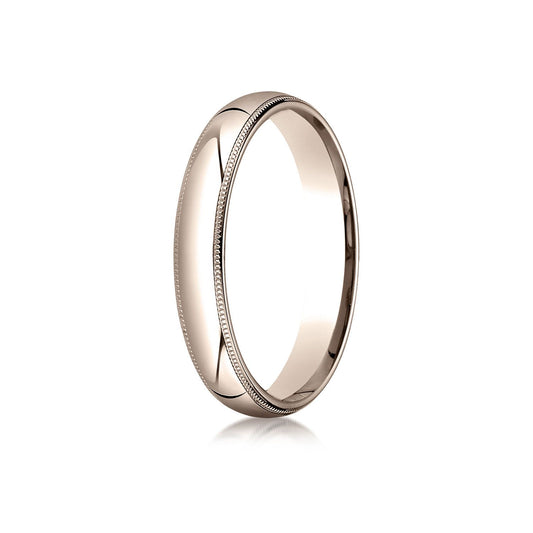 14k Rose Gold 4mm Slightly Domed Standard Comfort-fit Ring With Milgrain