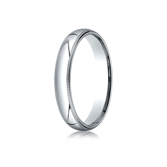 14k White Gold 4mm Slightly Domed Standard Comfort-fit Ring With Milgrain