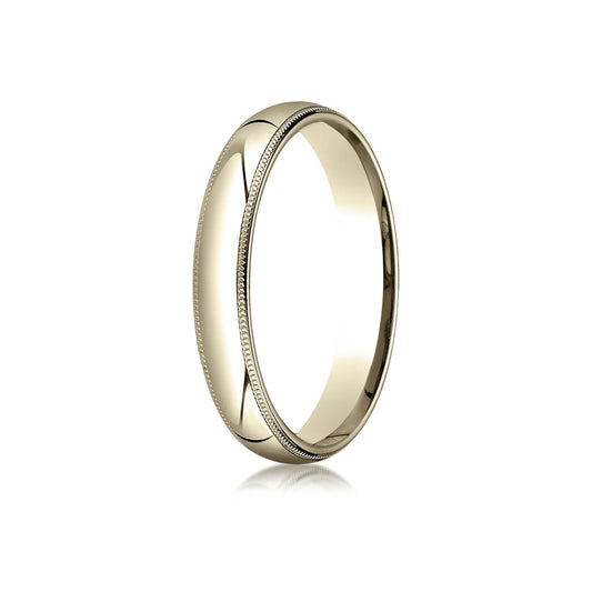14k Yellow Gold 4mm Slightly Domed Standard Comfort-fit Ring With Milgrain