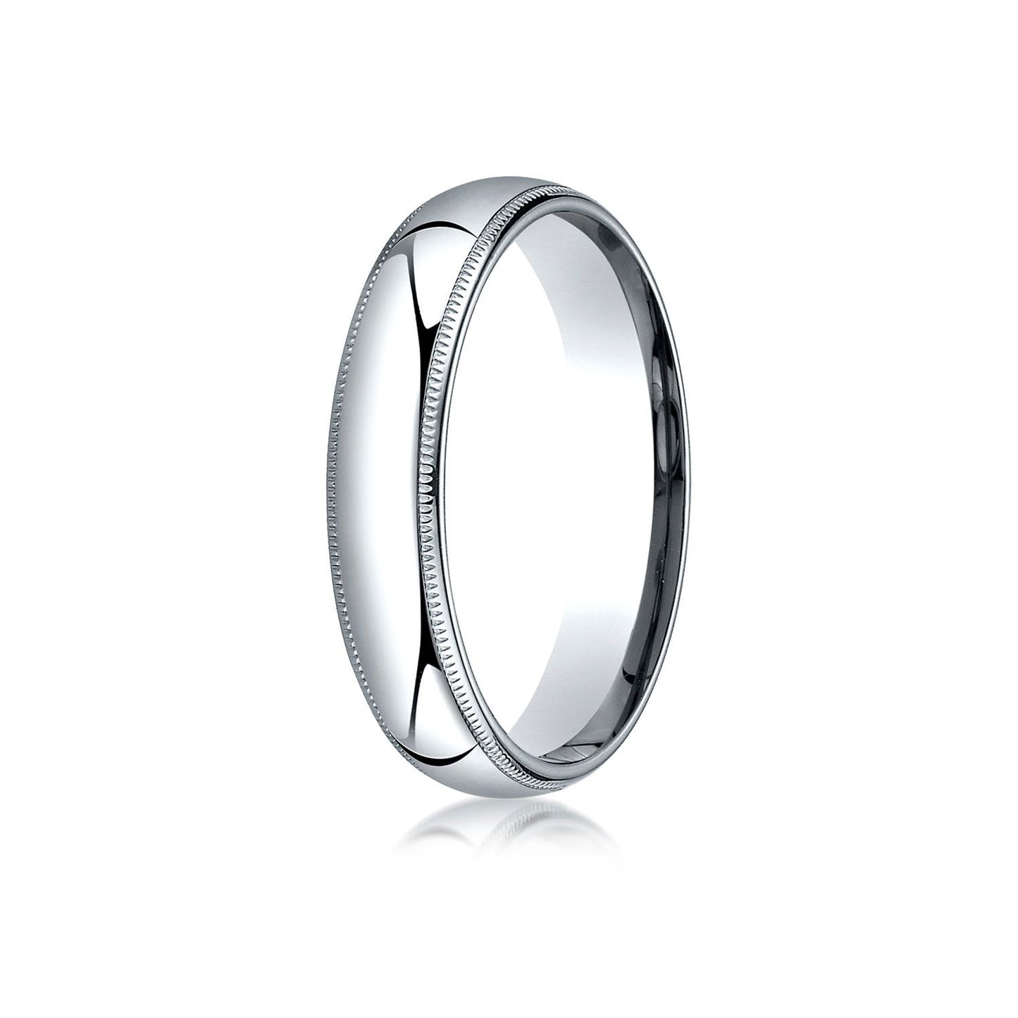 14k White Gold 5mm Slightly Domed Standard Comfort-fit Ring With Milgrain