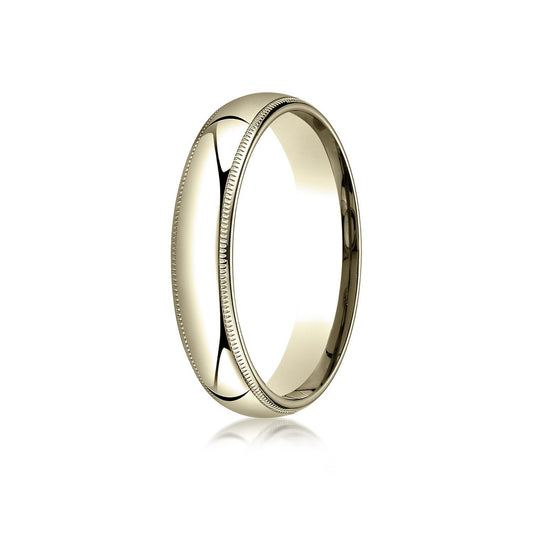 18k Yellow Gold 5mm Slightly Domed Standard Comfort-fit Ring With Milgrain