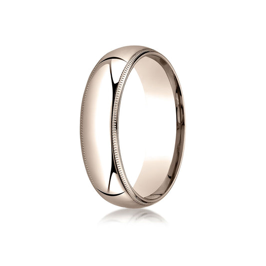 14k Rose Gold 6mm Slightly Domed Standard Comfort-fit Ring With Milgrain