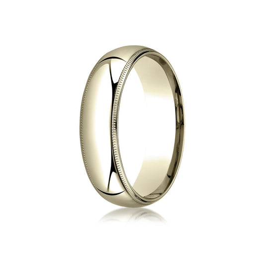 18k Yellow Gold 6mm Slightly Domed Standard Comfort-fit Ring With Milgrain