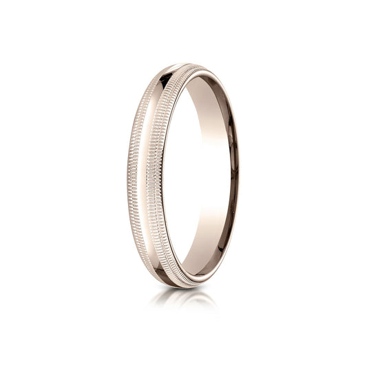 14k Rose Gold 4mm Slightly Domed Standard Comfort-fit Ring With Double Milgrain