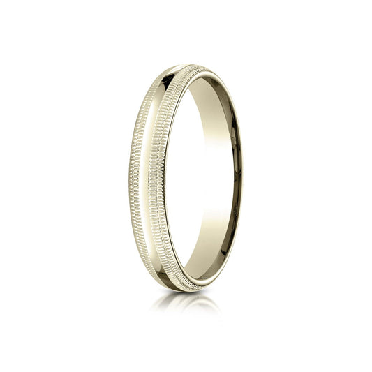 14k Yellow Gold 4mm Slightly Domed Standard Comfort-fit Ring With Double Milgrain