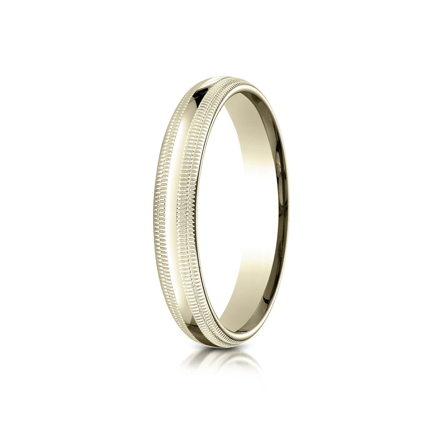 18k Yellow Gold 4mm Slightly Domed Standard Comfort-fit Ring With Double Milgrain