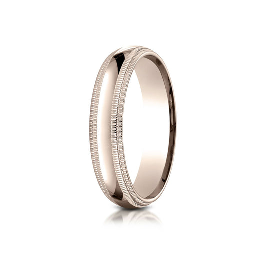 14k Rose Gold 5mm Slightly Domed Standard Comfort-fit Ring With Double Milgrain