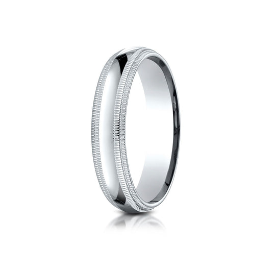 14k White Gold 5mm Slightly Domed Standard Comfort-fit Ring With Double Milgrain