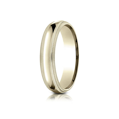 18k Yellow Gold 5mm Slightly Domed Standard Comfort-fit Ring With Double Milgrain