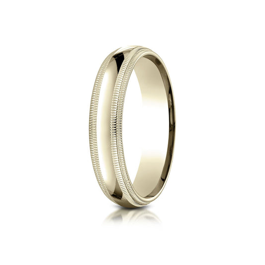 14k Yellow Gold 5mm Slightly Domed Standard Comfort-fit Ring With Double Milgrain