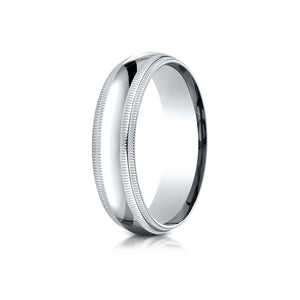 6mm Slightly Domed Double Milgrain Comfort-Fit Wedding Band, in 18K White Gold | RockHer