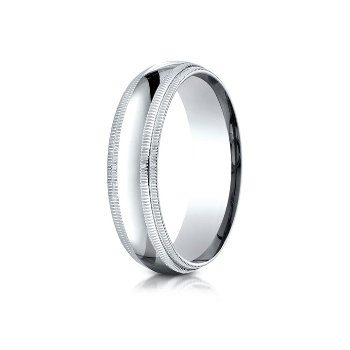 6mm Slightly Domed Double Milgrain Comfort-Fit Wedding Band, in 18K White Gold | RockHer