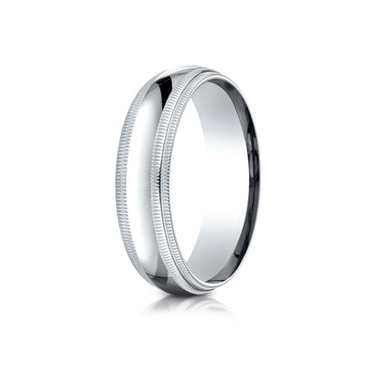 Platinum 6mm Slightly Domed Standard Comfort-fit Ring With Double Milgrain