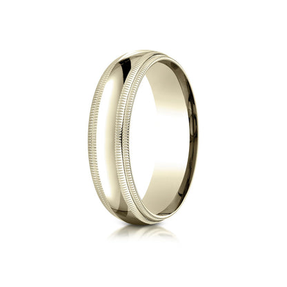 18k Yellow Gold 6mm Slightly Domed Standard Comfort-fit Ring With Double Milgrain