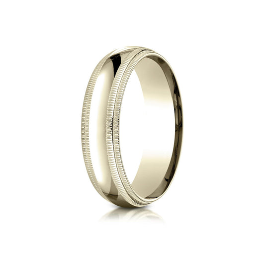 14k Yellow Gold 6mm Slightly Domed Standard Comfort-fit Ring With Double Milgrain