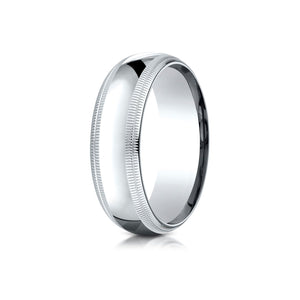 7mm Slightly Domed Double Milgrain Comfort-Fit Wedding Band, in 14K White Gold | RockHer