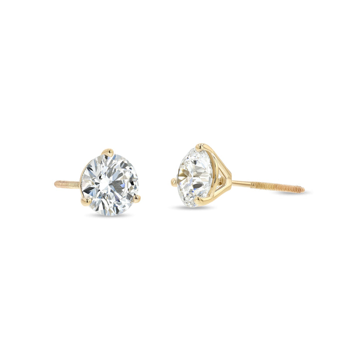 18k Yellow Gold 3-prong Round Brilliant Diamond Stud Earrings (1 Ct. T.w., Si1-si2 Clarity, H-i Color)