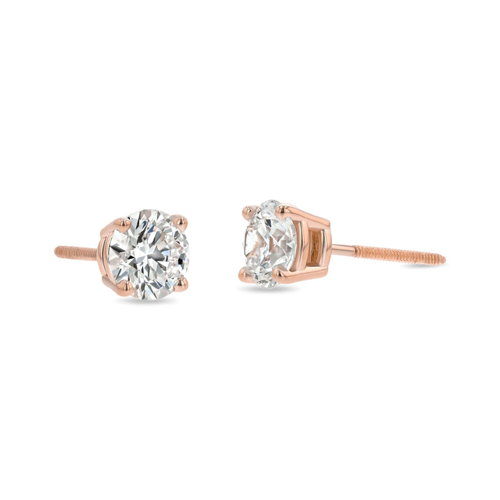 14k Rose Gold 4-prong Round Brilliant Diamond Stud Earrings (1.06 Ct. T.w., Vs1-vs2 Clarity, F-g Color)