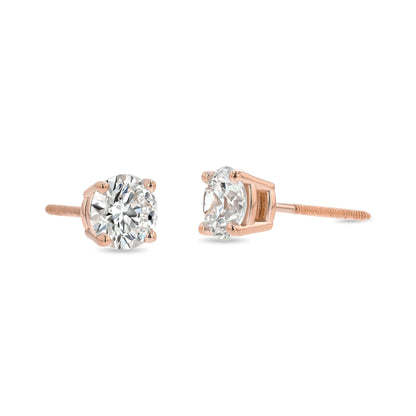 14k Rose Gold 4-prong Round Brilliant Diamond Stud Earrings (1.48 Ct. T.w., Vs1-vs2 Clarity, H-i Color)