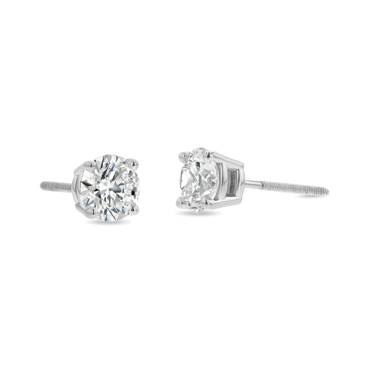 18k White Gold 4-prong Round Brilliant Diamond Stud Earrings (1.5 Ct. T.w., Si1-si2 Clarity, J Color)