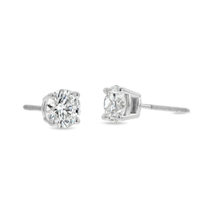 Natural Diamond Round Brilliant Four Prong Stud Earrings in Platinum, 1-1/2 ct. t.w., in 950 - Platinum – detail view | RockHer