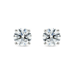 Natural Diamond Round Brilliant Four Prong Stud Earrings in Platinum, 1 ct. t.w., in 950 - Platinum – front view | RockHer