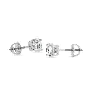 Natural Diamond Round Brilliant Four Prong Stud Earrings in Platinum, 1-1/2 ct. t.w., in 950 - Platinum – side profile | RockHer