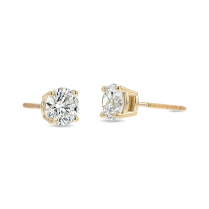 18k Yellow Gold 4-prong Round Diamond Stud Earrings 1ctw (5.00mm Ea), G Color, Si3 Clarity