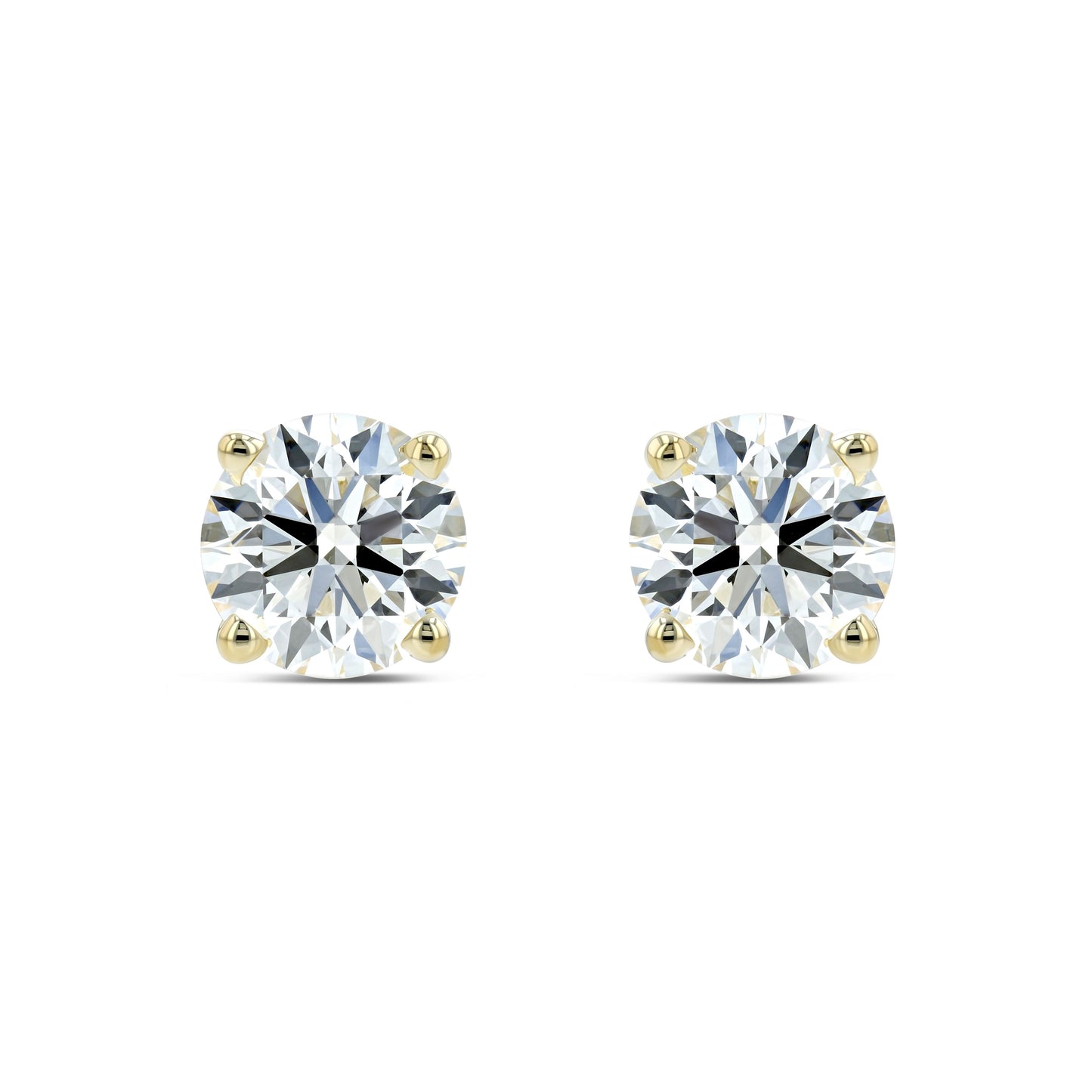 18k Yellow Gold 4-prong Round Brilliant Diamond Stud Earrings (1.47 Ct. T.w., Si1-si2 Clarity, H-i Color)