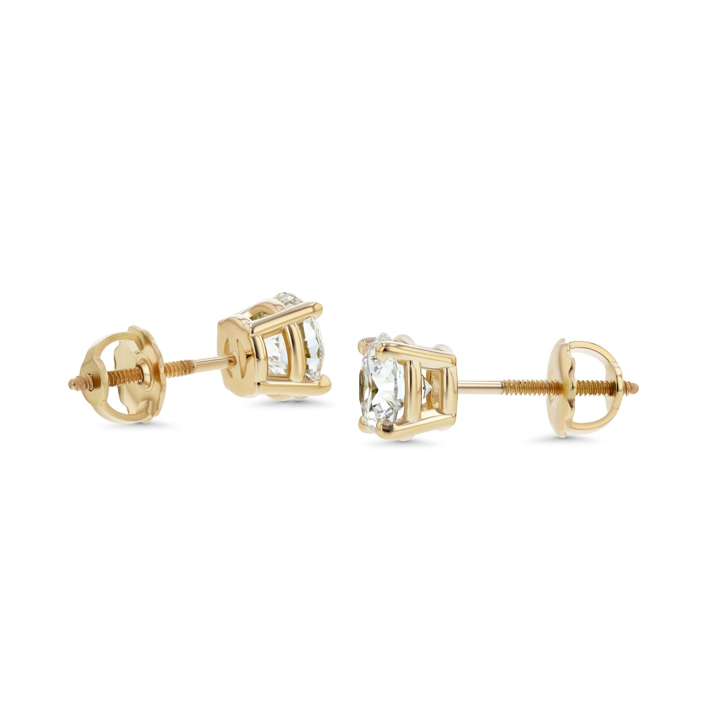 18k Yellow Gold 4-prong Round Brilliant Diamond Stud Earrings (0.32 Ct. T.w., Vs1-vs2 Clarity, F-g Color)