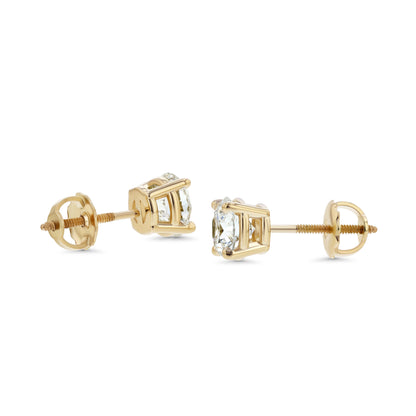 18k Yellow Gold 4-prong Round Brilliant Diamond Stud Earrings (1.5 Ct. T.w., Si1-si2 Clarity, J Color)