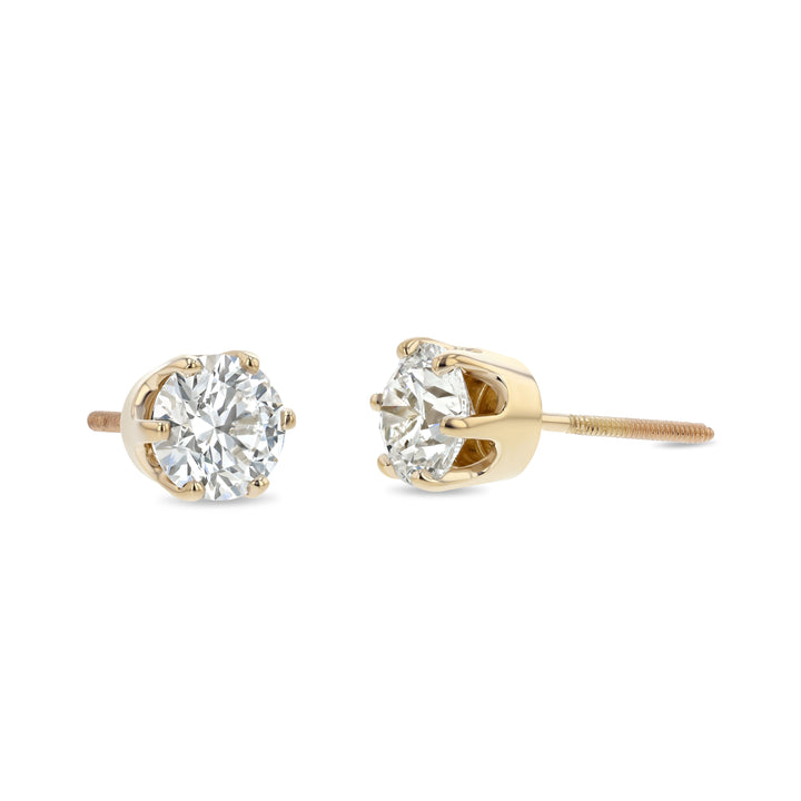 14k Yellow Gold 6-prong Round Brilliant Diamond Stud Earrings (2.09 Ct. T.w., Si1-si2 Clarity, H-i Color)