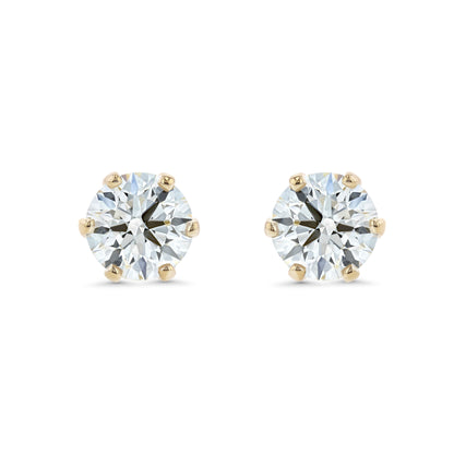 14k Yellow Gold 6-prong Round Diamond Stud Earrings 1ctw (5.2mm Ea), H Color, Si3-i1 Clarity