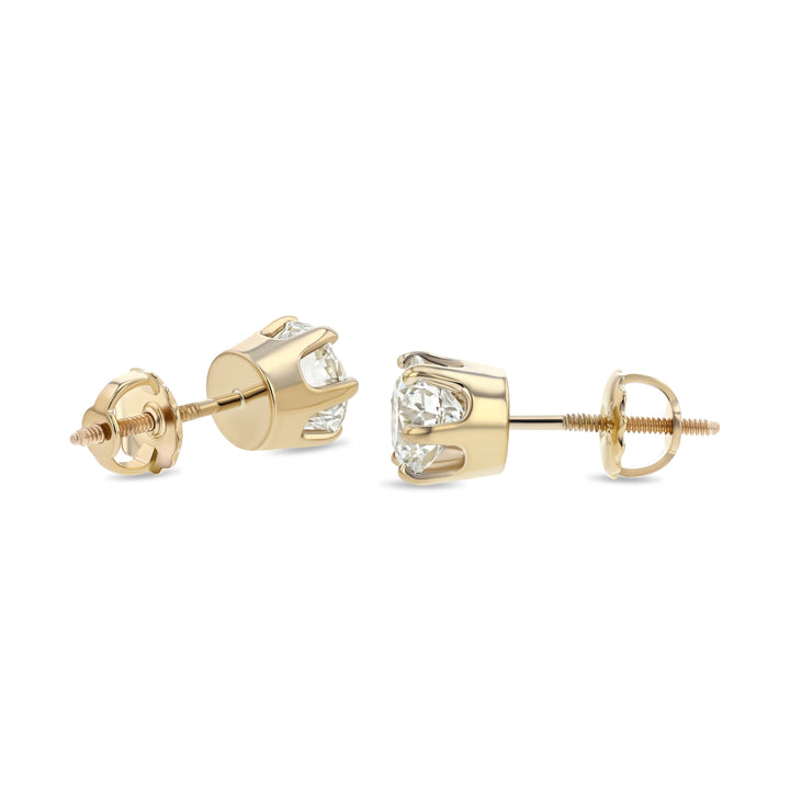 14k Yellow Gold 6-prong Round Brilliant Diamond Stud Earrings (1.06 Ct. T.w., Vs1-vs2 Clarity, F-g Color)